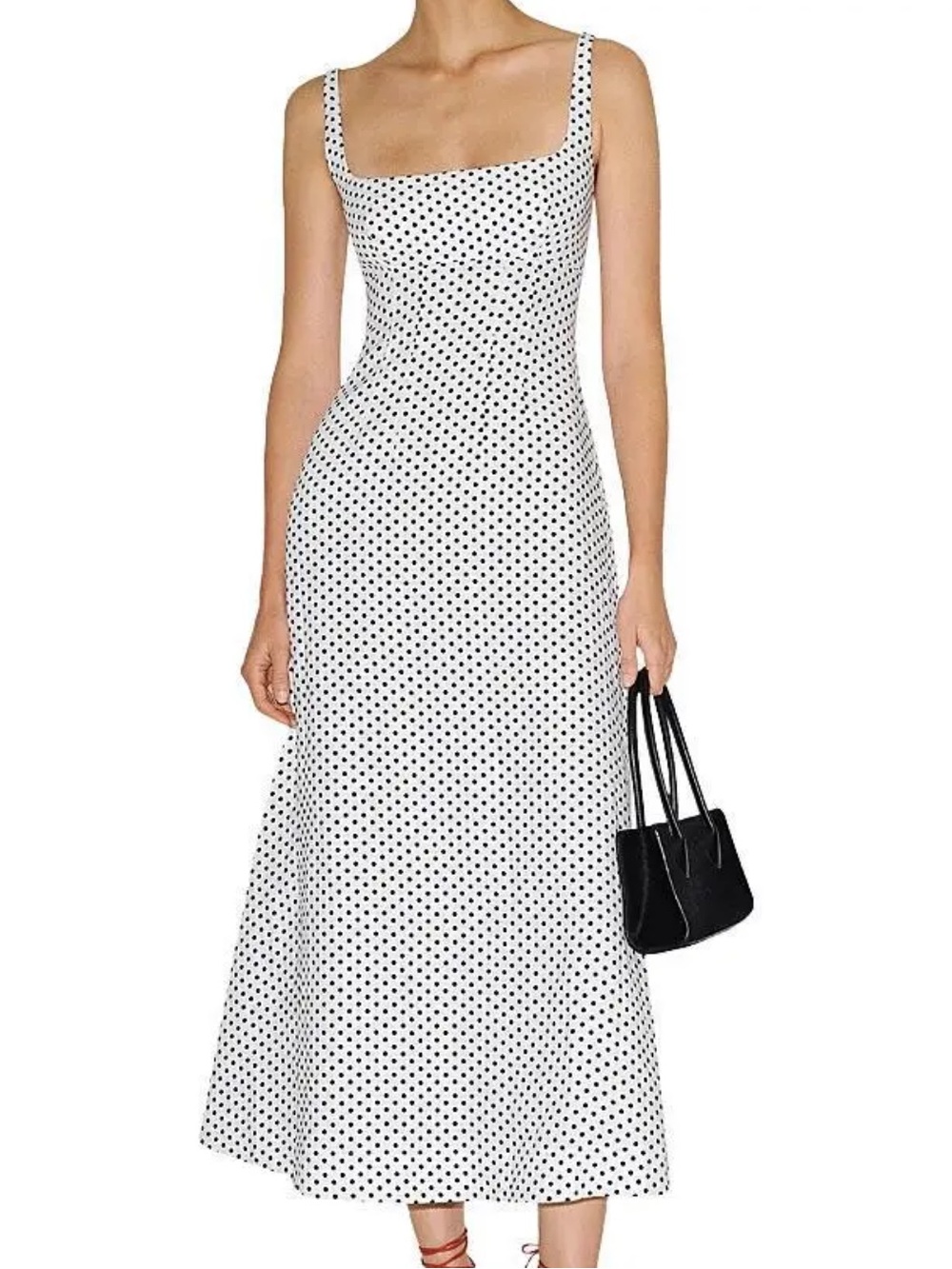 Reformation Sabine Linen White and Black Polka Dot Midi Dress - Picture 1 of 3